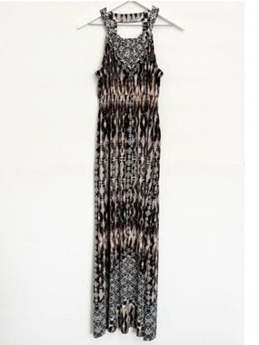 Soma Soft Jersey Stretch Keyhole‎ Cutout Smocked Boho Long Maxi Dress Loungewear